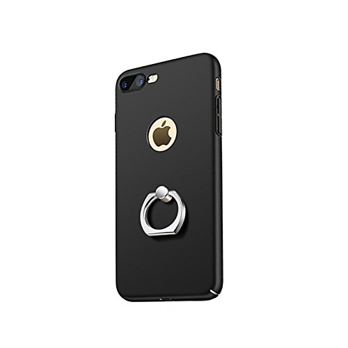 iPhone7 Plus ケース 耐衝撃 カバー リングスタンド付き リンク一体型 フィンガーリング付き 落下防止 360度回転 スタンド機能 アイフォン7 プラス / アイホン7 プラス / iPhone7Plus スマホケース (ブラック)