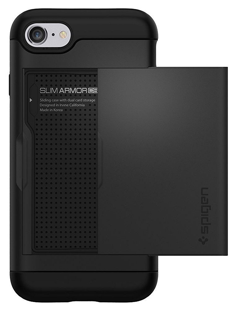 【Spigen】 iPhone7ケース, [ IC カード収納 米軍MIL規格取得 ] スリム・アーマー CS アイフォン 7 用 耐衝撃カバー (iPhone7, ブラック)