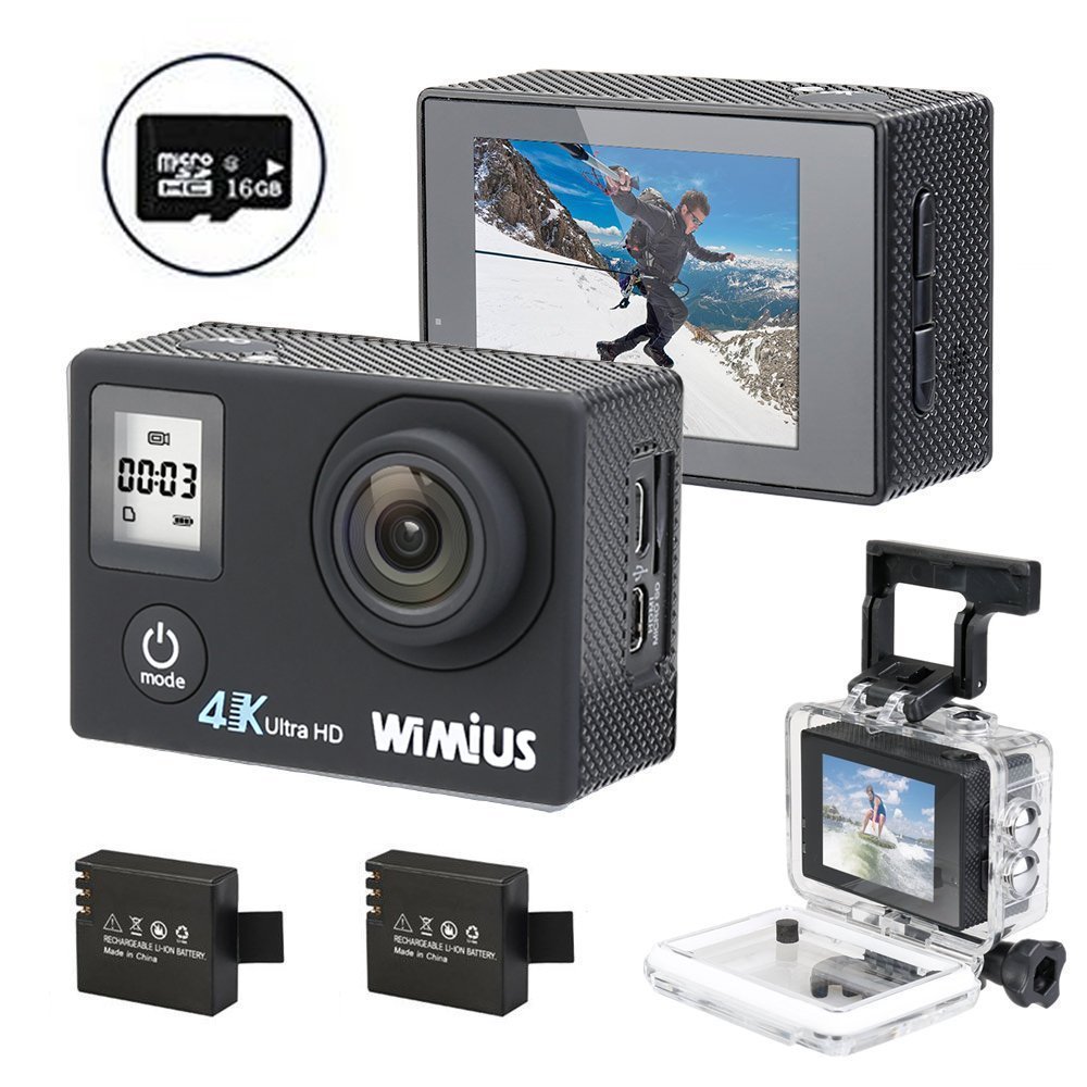 WIMIUS Q4 ウェアラブルカメラ 4K WIFI 液晶ディスプレイ二つ アクションカメラ 防水 スポーツ 16MP アクションカム バイク 自転車 車などに取り付け可能 (ブラック)