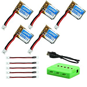 Luxon　五個セット 3.7v 150mah 30c リポ バッテリー+5点マルチ充電器 変換アダプターケーブル五個付き 模型飛行機専用 適用機種:JJRC H36 Eachine E010 NIHUI NH010