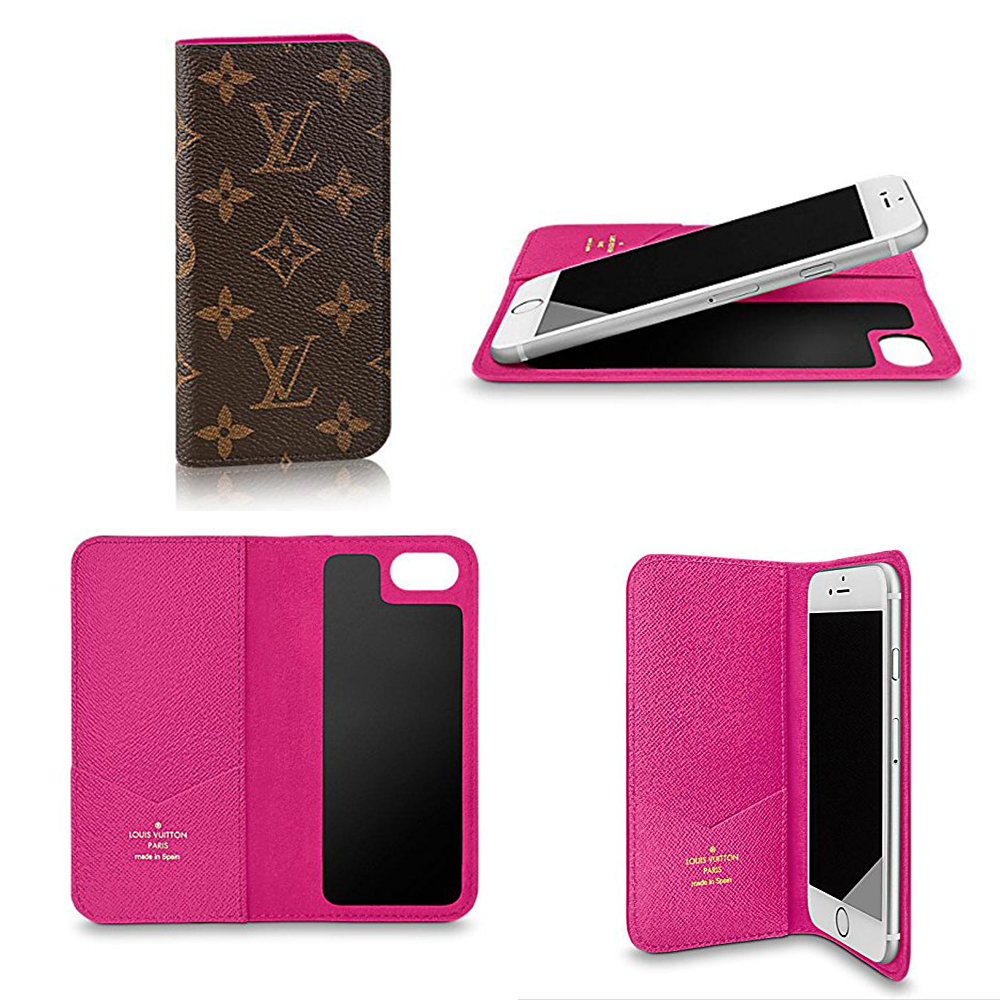 iPhone8/iPhone8 Plus/iPhone7/7 Plus対応 LOUIS VUITTON ルイヴィトン フォリオ モノグラム ケース カバー ピンク ローズ M61906