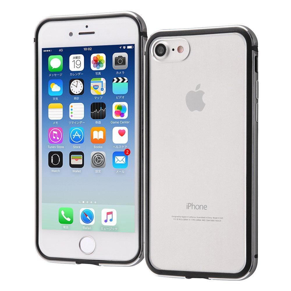 レイ・アウト iPhone8 Plus / iPhone7 Plus ケース アルミバンパー+背面パネル(クリア) ブラック RT-P15AB/BM