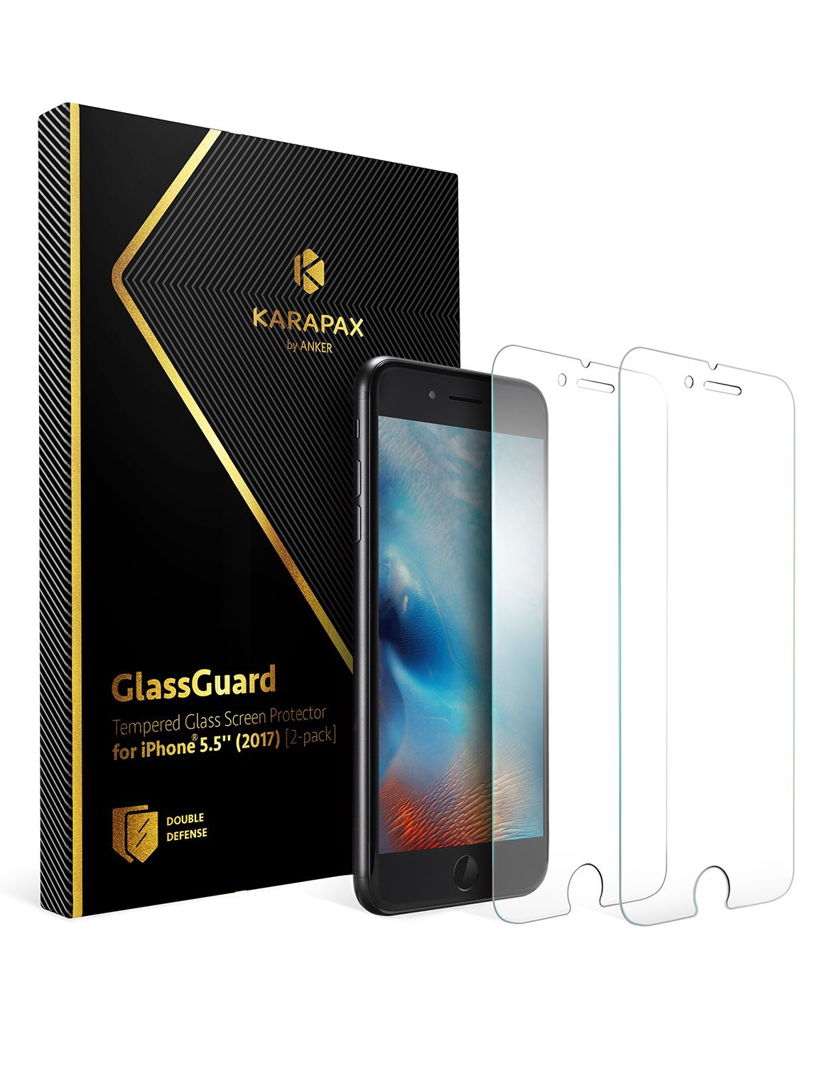 【2枚セット】Anker KARAPAX GlassGuard iPhone 8 Plus用 強化ガラス液晶保護フィルム【3D Touch対応 / 硬度9H / 飛散防止】