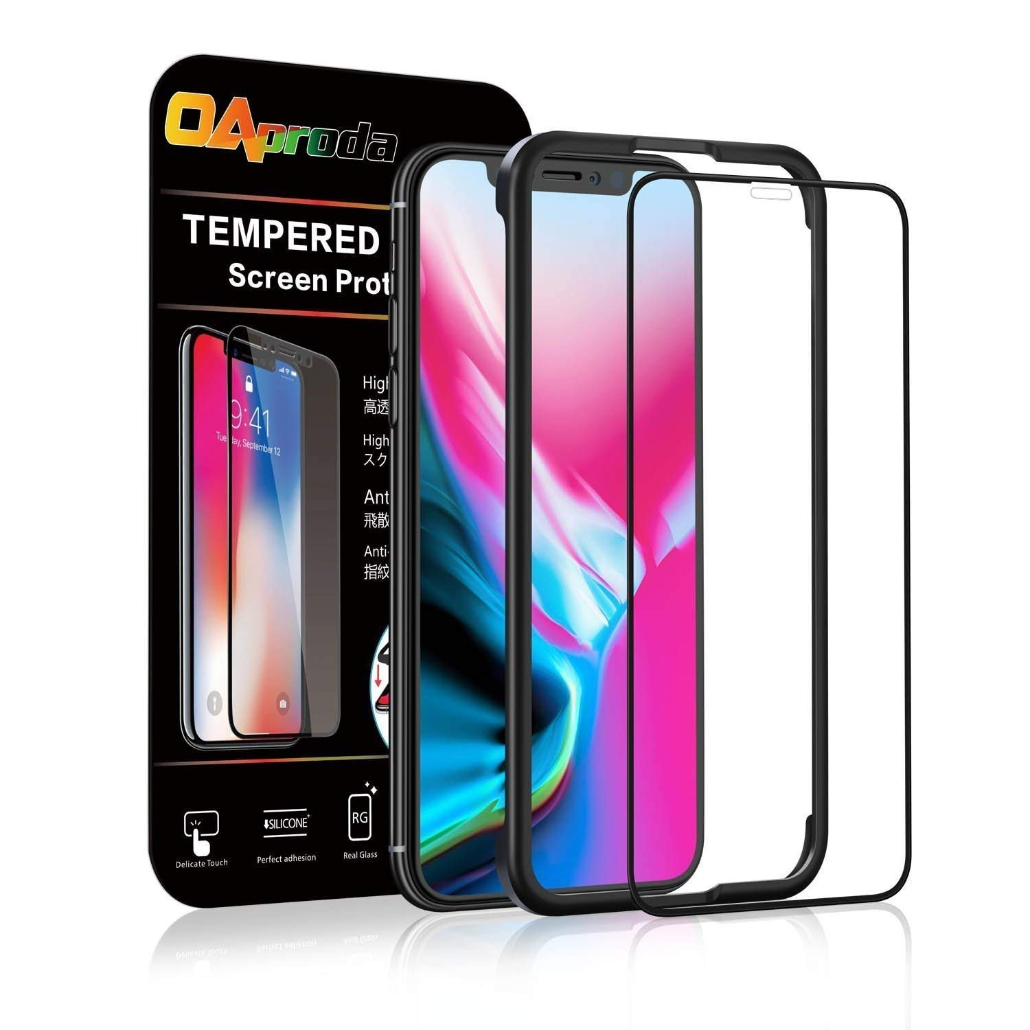 OAproda iPhone X/iPhone XS 全面保護フィルム アイフォン10 ガラスフィルム 液晶強化ガラス 全面フルカバー【存在感ゼロ/画面鮮やか高精細/貼り付け簡単】iPhoneX/XS, ブラック(黒)